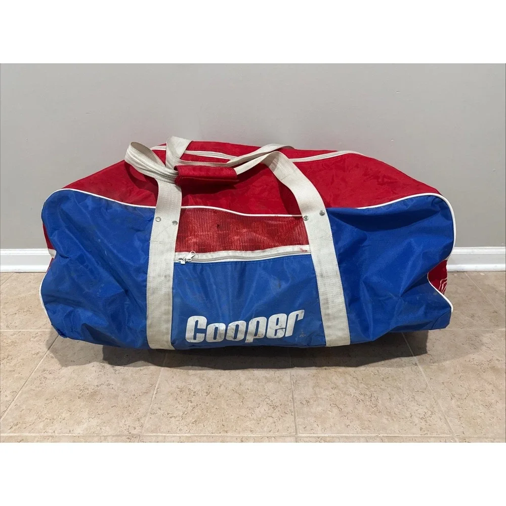 Vintage 1980's Large Cooper Hockey Gear Bag Red White & Blue Shoulder Vented